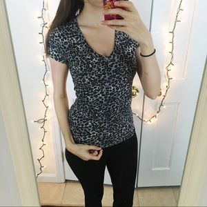 Wet seal gray leopard print v neck shirt